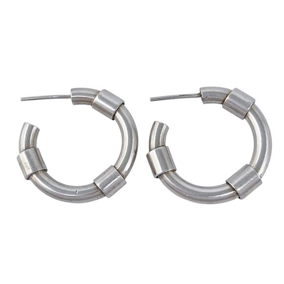 Estate Sterling Silver 925 Chunky Segment Hoop Earrings - Picture 4 of 6